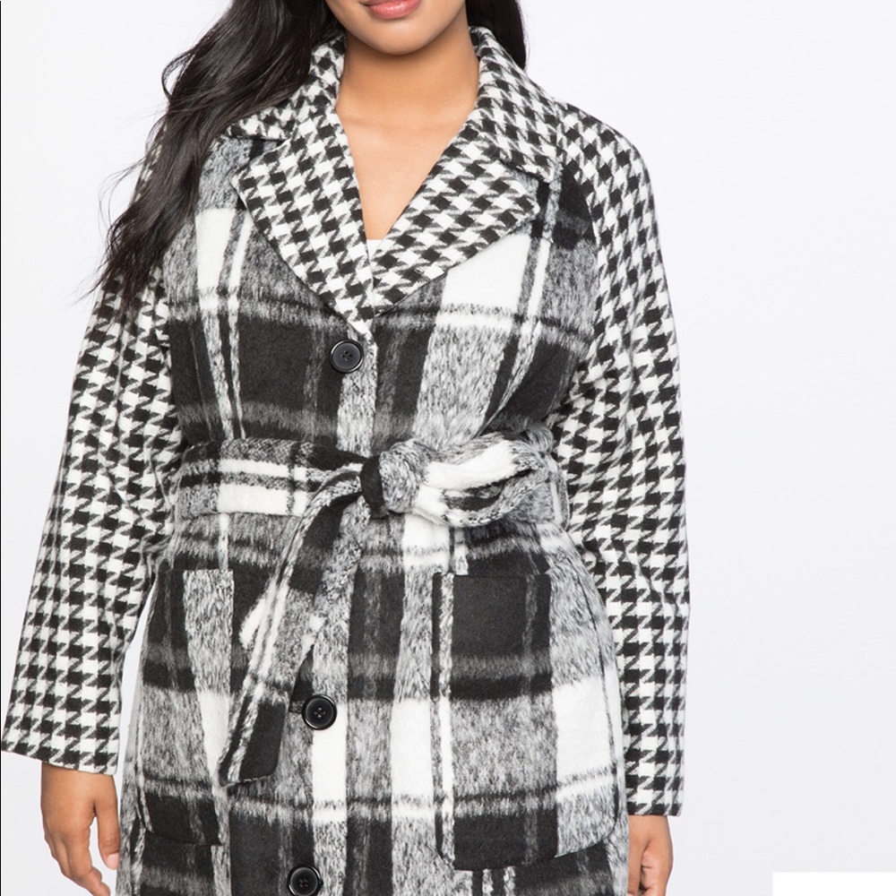 Eloquii Black/White Windowpane Coat